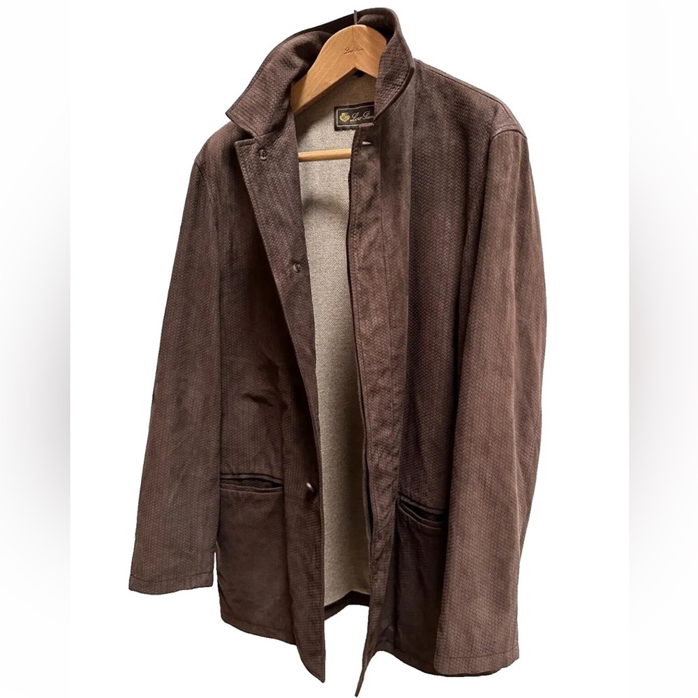 LORO PIANA Brown Fine Suede Leather 100% Cashmere Jacket Coat Intrecciato 48 38